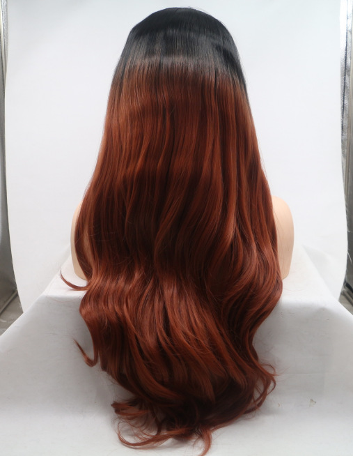 Transfronterizo para pelucas de mujer gradiente rojo natural rollo delantero encaje pelucas de fibra química pelucas LW0329