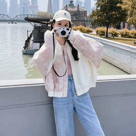 粉色港味复古棒球服春秋女2024新款小个子宽松减龄休闲短夹克ins
