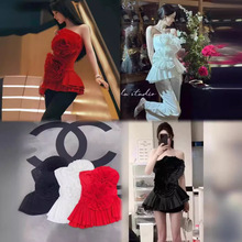 十三行2024夏季新款女衬衫红色玫瑰花朵性感抹胸上衣厂家一件代发