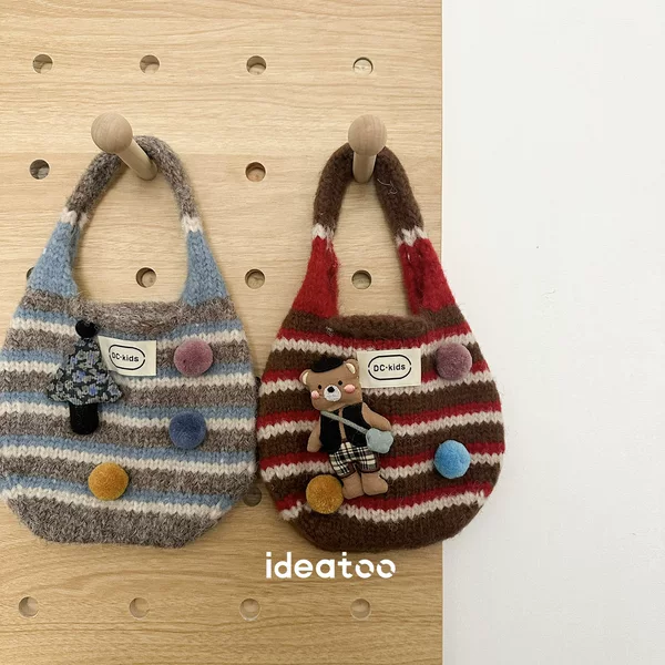 Children's Colorful Buttoned Plaid Ruffled Straw Handbag, Girl's Princess Style Picnic Storage Basket, Children's Bag