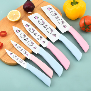 Stainless Steel Cartoon Printed Kitchen Knife Three-Piece Set for Cutting Meat and Vegetables, Baby Food Knife Set, Special for Baby Food