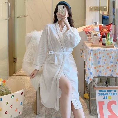 spring and autumn Thin section robe Easy Waffle men and women bathrobe Beauty hotel Bathrobe Spring and summer dressing gown Couple pajamas