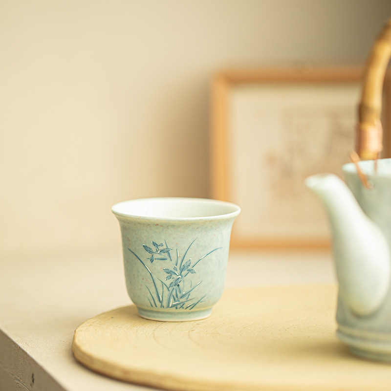 Jingdezhen hand-painted soda-burnt snowflake tea cup host cup guest cup underglaze color tea cup ceramic tea set Kung Fu tea