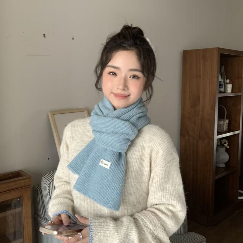 显白圣诞绿色围巾冬季新款韩版百搭日系纯色针织保暖加厚围脖女潮|undefined