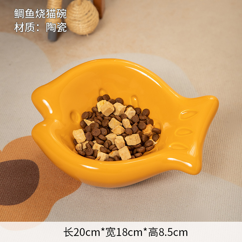 矮脚猫咪饭碗斜口陶瓷大口径可爱创意保护颈椎宠物喝水食盆防打翻|undefined