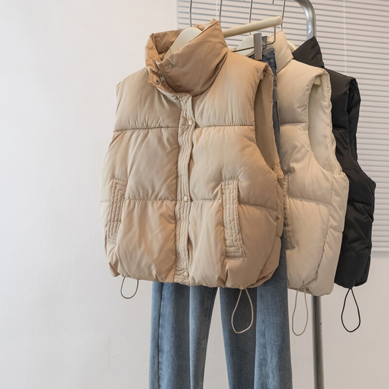Korean Short down Cotton Vest for Women 2025 Winter New Style Stand-Up Collar Fashionable Small Waistoutwear Jacket Trendy A8666