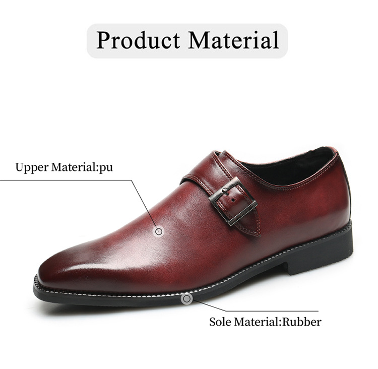 Business leather shoes square head dress casual shoes low top wipe color leather buckle cover foot_vogvips.com