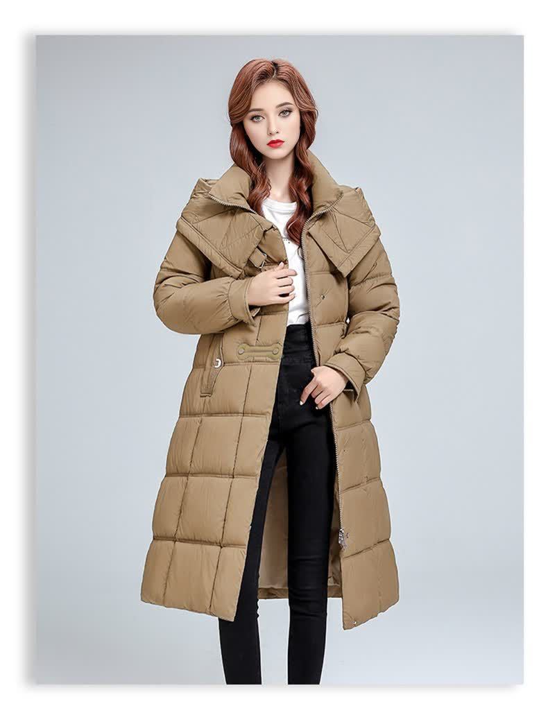 Dames gewatteerde winterjas met capuchon lange puffer jas_voghion.com