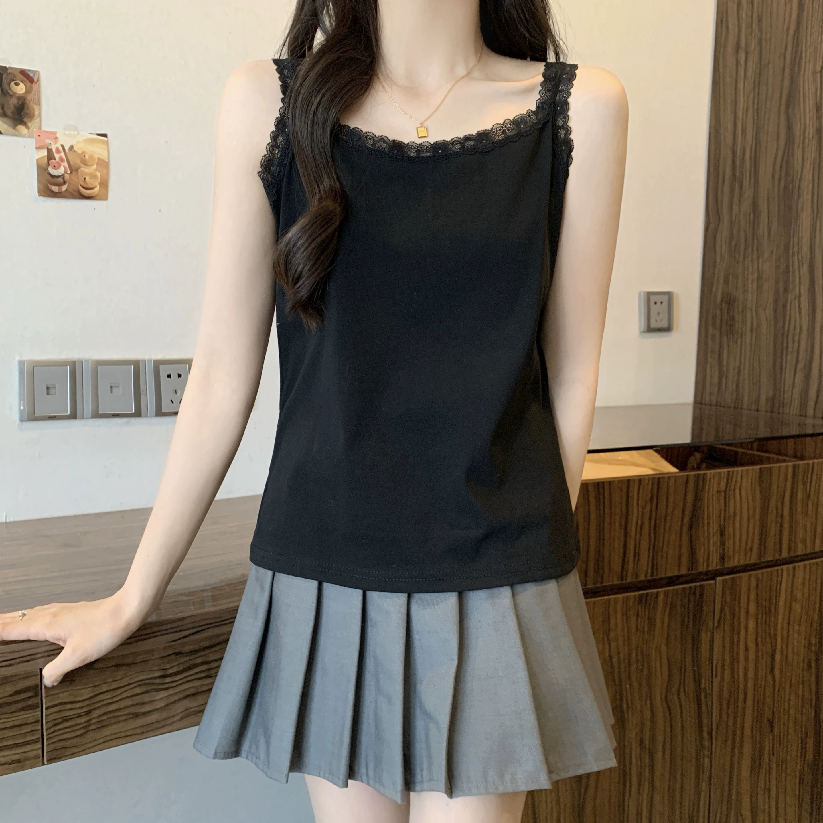 Новая хлопковая кружевная майка для женщин, свободного кроя, больших размеров, без рукавов, весна-лето 2025 года