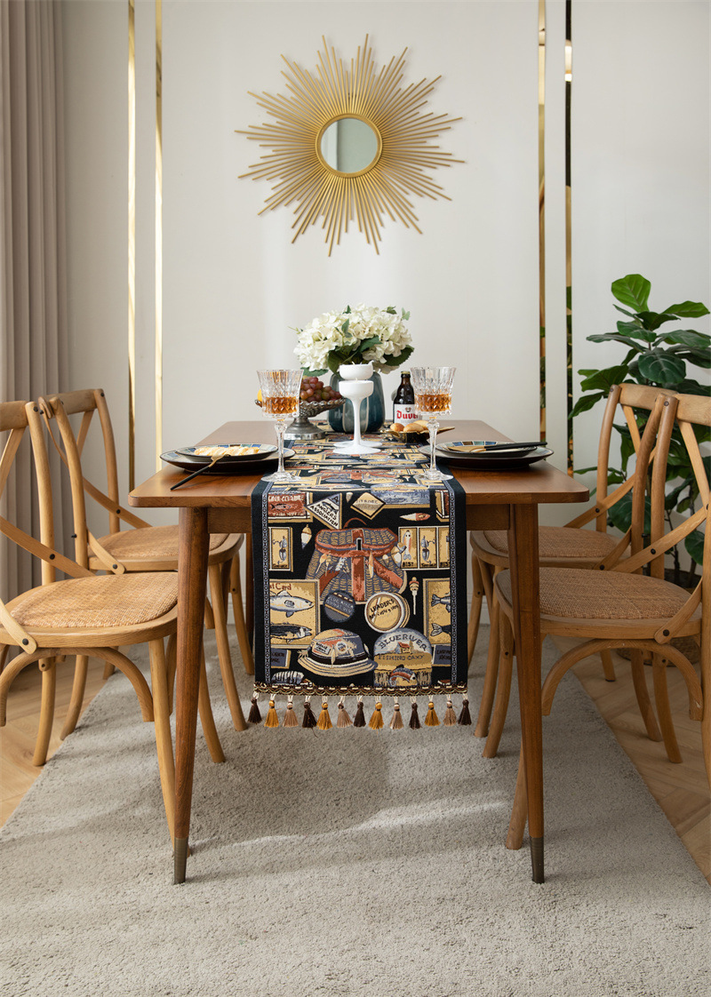 American Retro Jacquard Table Runner With Tassels Ethnic Style_voghion.com