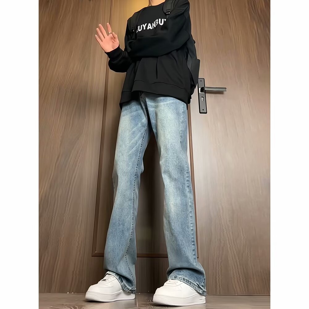 Dipped Straight Yellow Mud Pants Vintage Blue American Vibe Jeans Men's Spring Tall Micro Trousers