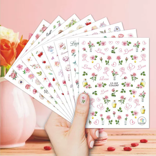Cross-border trade explosions CA simulation nail stickers nail stickers flowers watercolor daisy pink roses hot wholesale