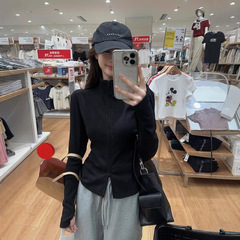 黑色立领双拉链长袖卫衣女秋季新款韩系修身显瘦设计感小众外套潮