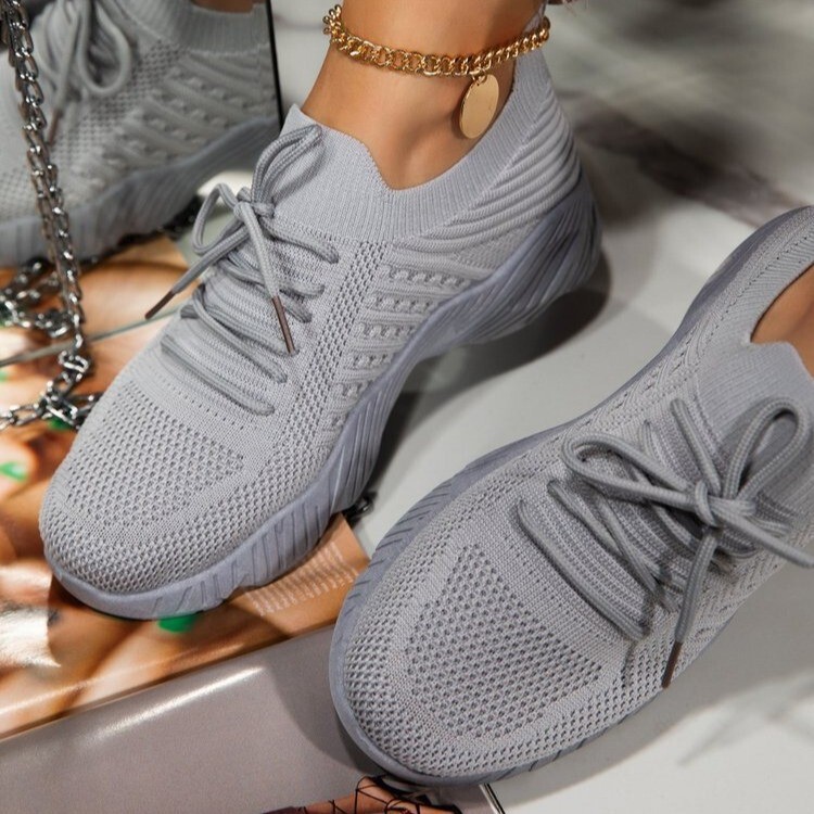 White Summer Fly-Knit New Style Front-Tie Pure Color Sneakers for Women, Thick-Soled, Large Size Dad Shoes White Summer Fly-Knit New Style Front-Tie Pure Color Sneakers for Women, Thick-Soled, Large Size Dad Shoes