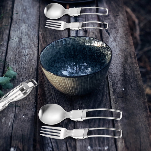 Cross-border stainless steel outdoor portable cutlery set travel telescopic foldable camping picnic knife fork spoon