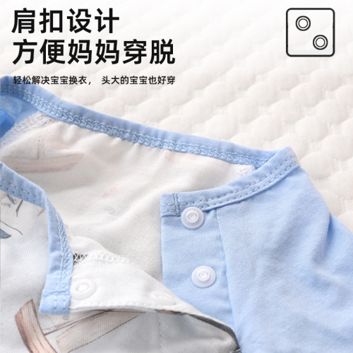 Summer New Baby and Children Bamboo Cotton Two-Way Sleep Dress Cooling Comfort Home Sleepwear Lightweight Absorbent Short Sleeve Anti-Kick Sleep Bag