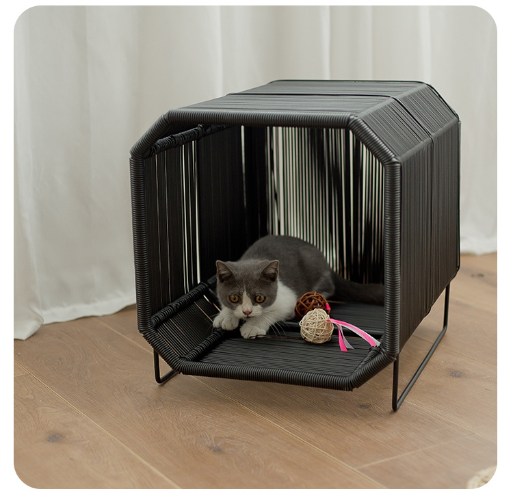 Entrega de una pieza otoño e invierno cálido transpirable gato nido ratán gato casa perrera cuatro estaciones universal semi-cerrado nido de mascotas