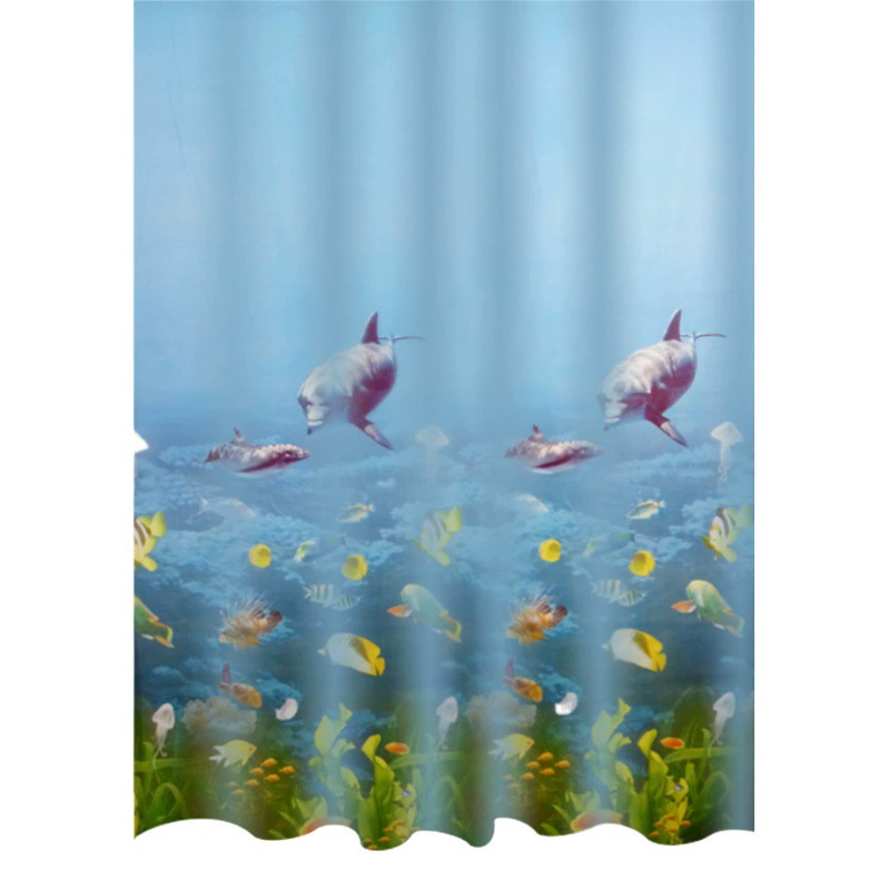 Трансграничная занавеска для душа PEVA Ocean World с цифровой печатью, занавеска для ванной комнаты без перфорации, водонепроницаемая и устойчивая к плесени утолщенная занавеска для душа