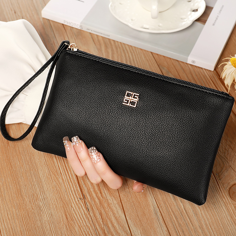 Versatile and Fashionable Long Soft Leather Wallet with Zipper, Simple Large-Capacity Clutch, European and American Style Multifunctional Small Handbag