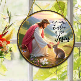 跨境2D平面亚克力阳光捕手挂件复活节兔子家居装饰挂饰圆盘带铁链