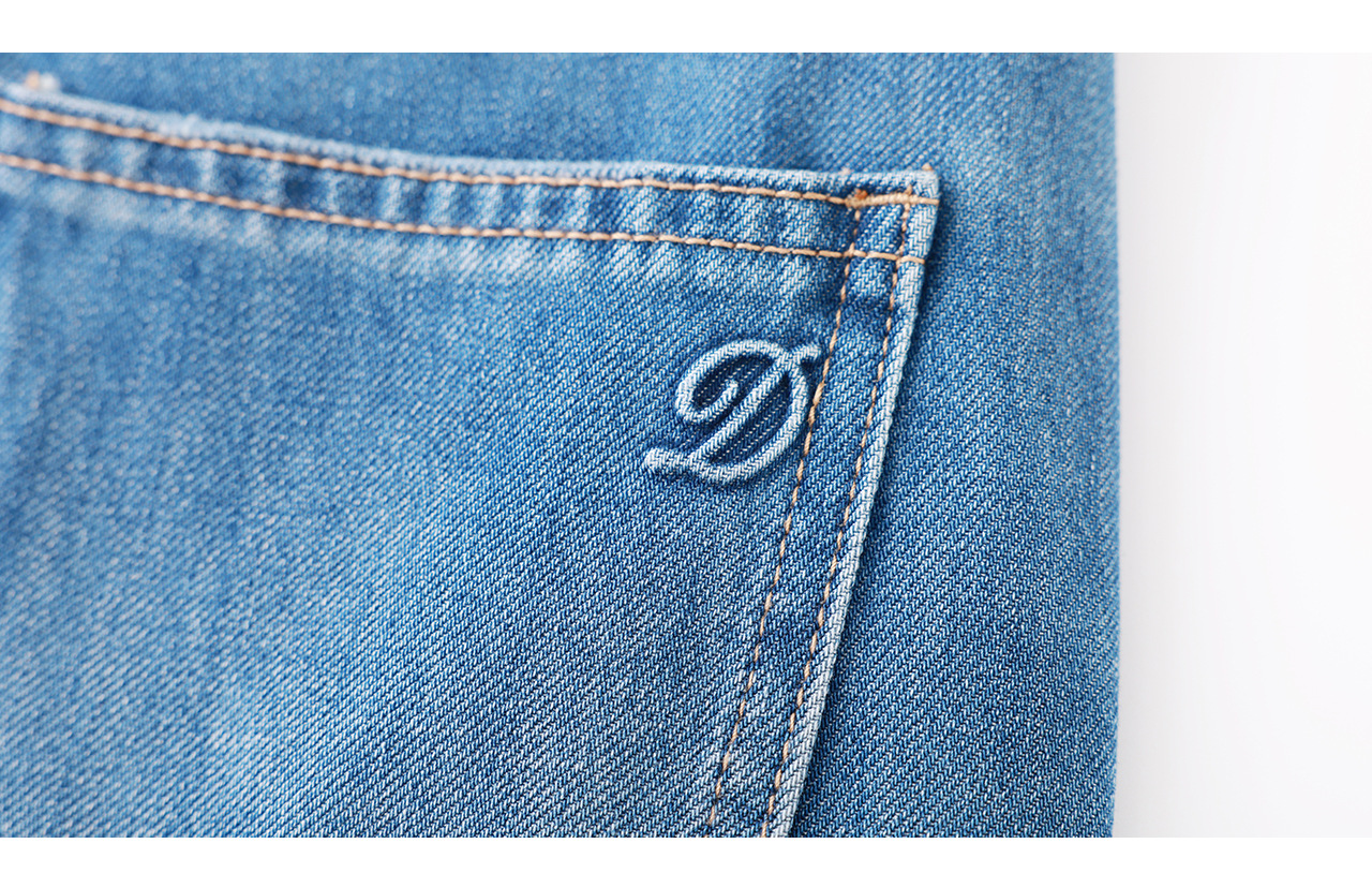 Quần jean nữ cạp cao ống suông vải cotton co giãn mềm mại — xanh lam chi tiết 29