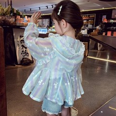 女の子の夏の日焼け止め服 2025 新しい子供スタイル韓国スタイル女の子の夏のフード付き甘い日焼け止め服ジャケット
