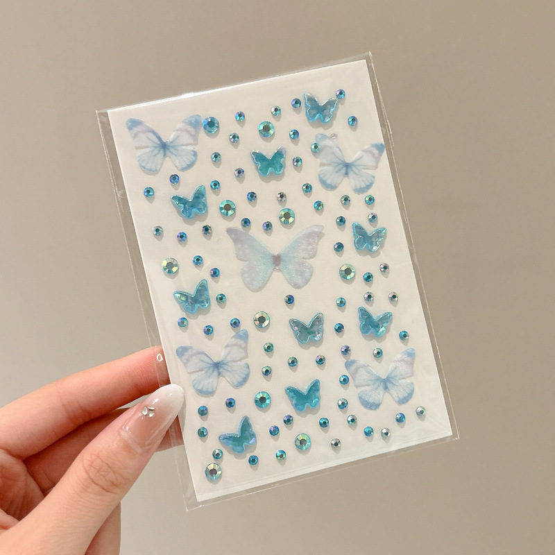 Transfronterizos niños espectáculo estereoscópico mariposa cara pegatinas de diamantes maquillaje de ojos brillante pegatinas faciales joyas faciales pegatinas de perforación