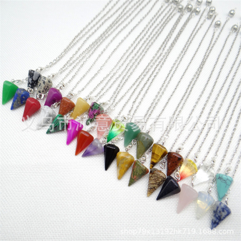 Venta caliente ágata natural cristal piedra preciosa cono hexágono cono colgante DIY cristal colgante espíritu péndulo