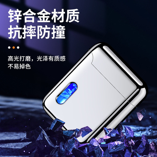 New Type-C rechargeable inflatable windproof roller ignition straight red flame lighter LED lighter with light across