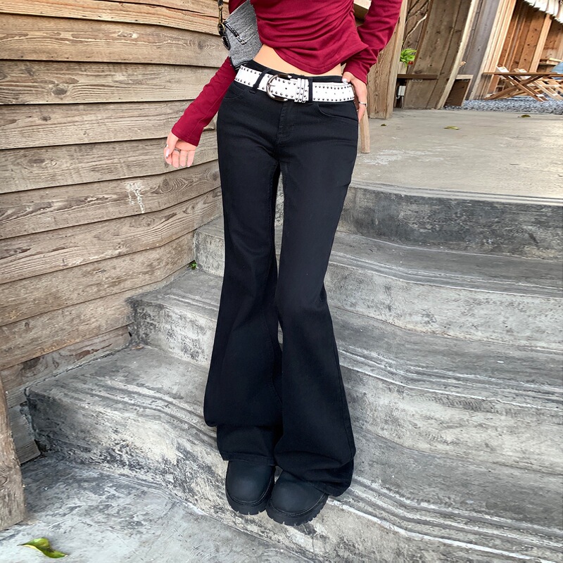 American Retro Low-Waist Hot Girl Flared Pants Spring and Summer Slightly Stretchy Versatile Ins Slim Fit Slimming Jeans for Women Spring and Summer