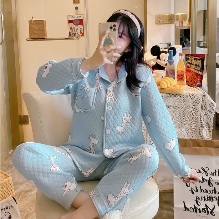 Otoño y invierno nuevo pijama de mujeres cardigán de aire mezclado chicas lindas dibujos animados princesa impresión ropa para el hogar
