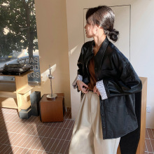 实拍黑色皮衣外套女春秋2025新款韩版chic高级感宽松pu皮衬衫夹克