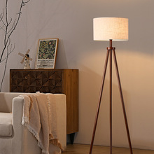 可调高度实木三支脚欧式美式简约复古客厅卧室书房床头立式落地灯