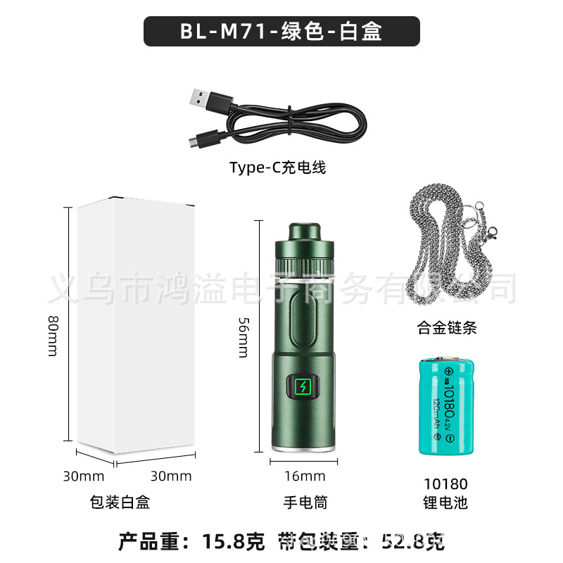 Nuevo transfronterizo LED multifuncional de emisión remota mini antorcha magnética pequeña linterna de collar de aleación de carga rápida tipo C linterna