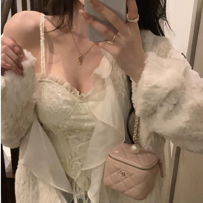 Pure Lust Style Lace Top Small Suspender Fishbone Corset Waist Vest Women's Summer Sweet Sexy Chiffon Shirt