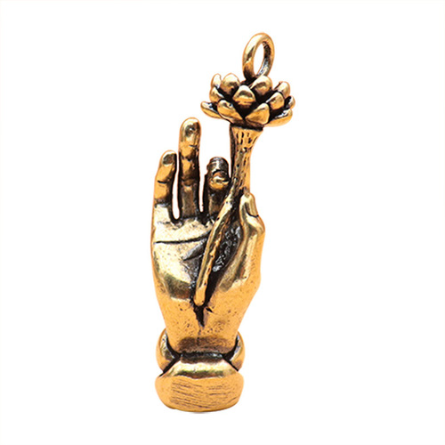Guanyin Buddha Hand Lotus Keychain Brass Retro Pendant Lucky and Safe Pendant Bronze Mid-Autumn Gift Wholesale