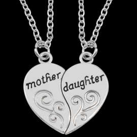 两瓣心形字母拼接项链 mother daughter妈妈女儿爱心吊坠锁骨链