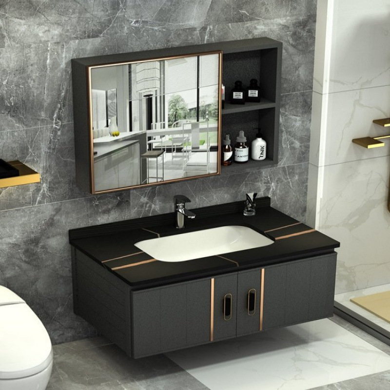 Slate Space Aluminum Alloy Bathroom Cabinet Combination Bathroom Washbasin Cabinet Washstand Mirror Cabinet Integrated Washbasin Cabinet