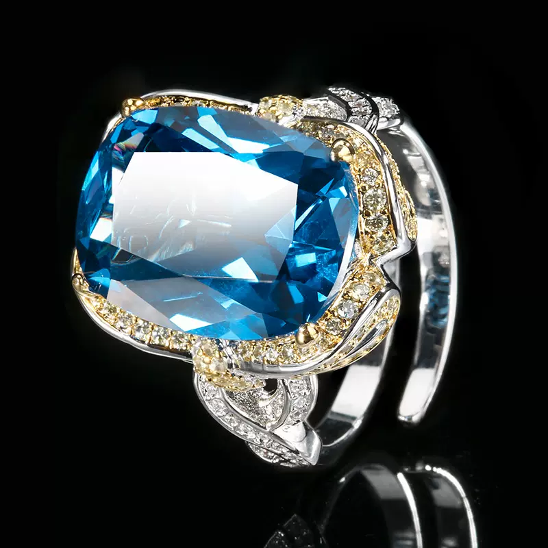 人气爆品庄生生珠宝铜底镀金仿真红刚玉蓝尖晶蝴蝶结戒指12*16