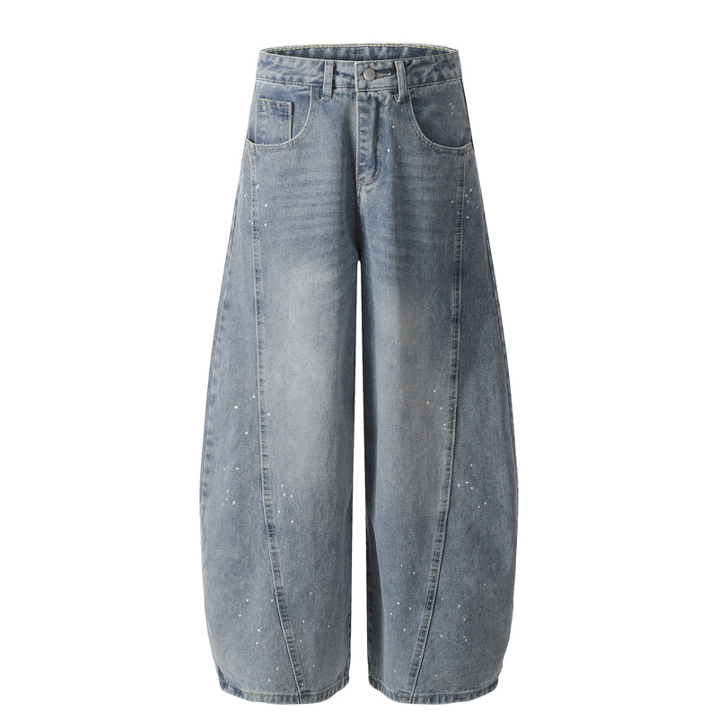 American high street washed old splash ink machete jeans high sense men's and women's ruffian handsome wide leg pants in stock wholesale