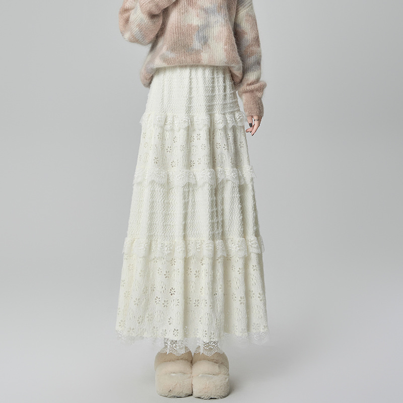 甘いバレエ風半身スカート女装秋冬ケーキスカート仙女スカートレース半スカート小柄a字スカートロングスカート