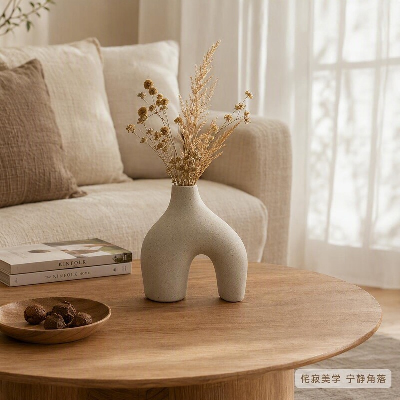 U-shaped arched irregular-shaped rustic ceramic art vase, wabi-sabi style soft decoration ornament U-shaped arched irregular-shaped rustic ceramic art vase, wabi-sabi style soft decoration ornament