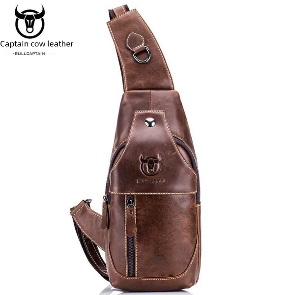 Cow Captain (BULLCAPTAIN retro men's leather shoulder slung chest bag head layer cowhide front satchel foreign trade