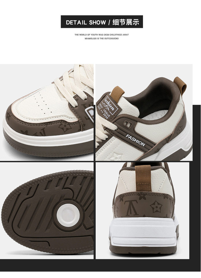 Giày sneaker nam da nhân tạo phối màu, đế bằng gót thấp 1–3 cm, dây buộc — Màu trắng màu cachi, Xanh trắng, Đen trắng chi tiết 19