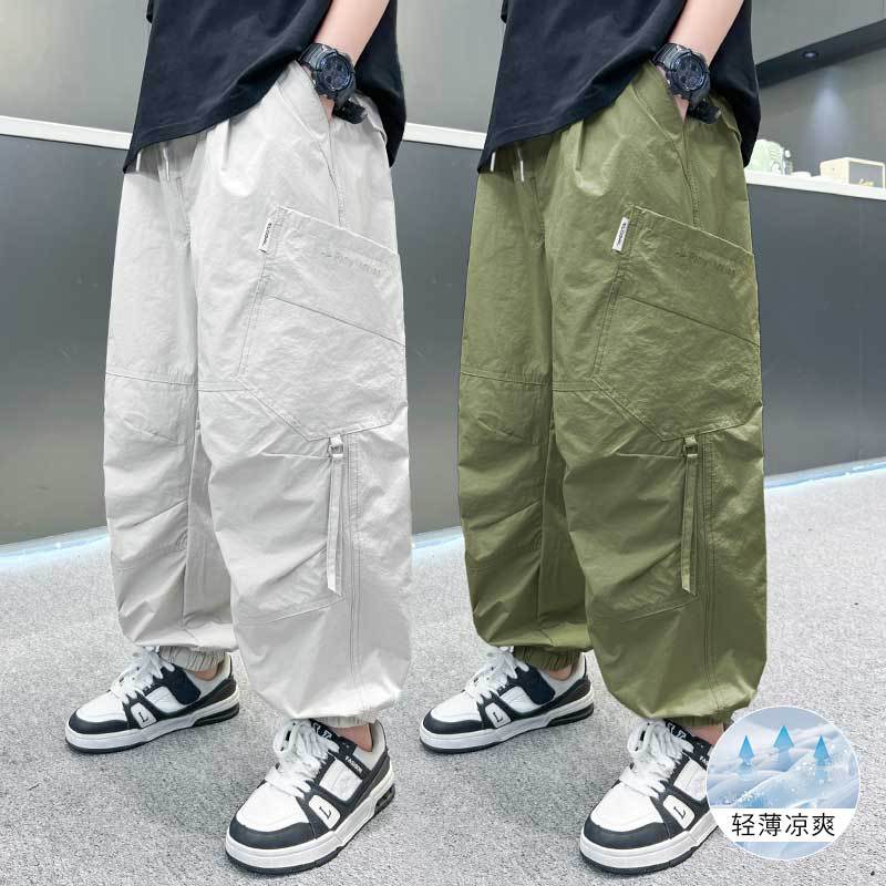 Boys' 2025 Summer New Jogger Pants for Older Children, Lightweight Breathable Cargo Pants, Children's Long Pants, Mosquito-Proof Trendy Pants