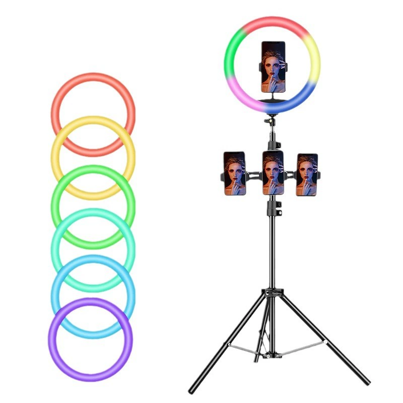 Напольный штатив с держателем для телефона и RGB светом, регулируемое кольцо 20–55 см, штатив 1,6 м