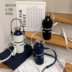 国境を越えた五芒星型のおしゃれな保温保冷カップ、カジュアル、ビジネス、スポーツ用、斜め掛けストラップ付き、大容量