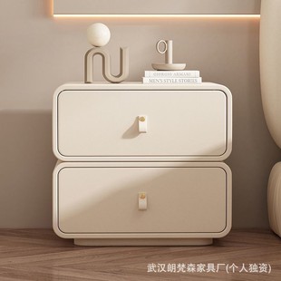 Modern Minimalist Home-Use Solid Wood Bedside Table, Internet-Famous Princess Style, Light Luxury Leather Bedroom Storage Cabinet