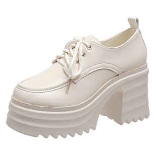 Thick bottom loafers women's autumn and winter 2022 new color shoes British style small leather shoes platform bottom thick heel leather shoes