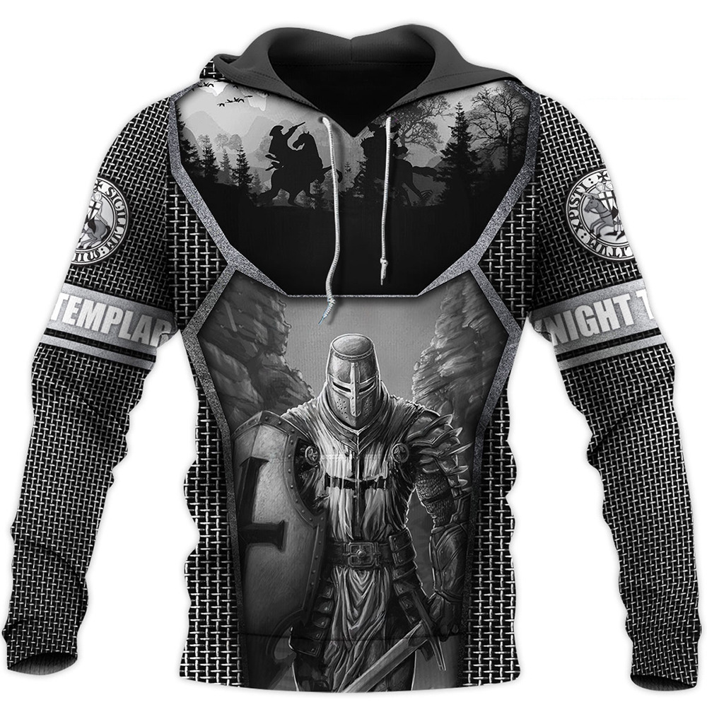 Herren Tempelritter digital 3D bedrucktes Kapuzensweatshirt Viking_voghion.com